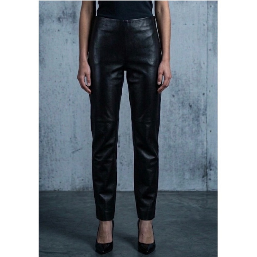 BCBG Max Azria Y2K Black Lambskin Leather Slim‎ Fit Pants